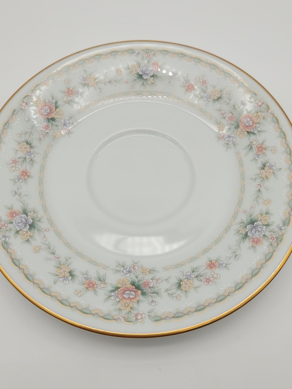 Noritake 3016 Porcelain Saucer with Pink, Green, Lavender and Gold Accents